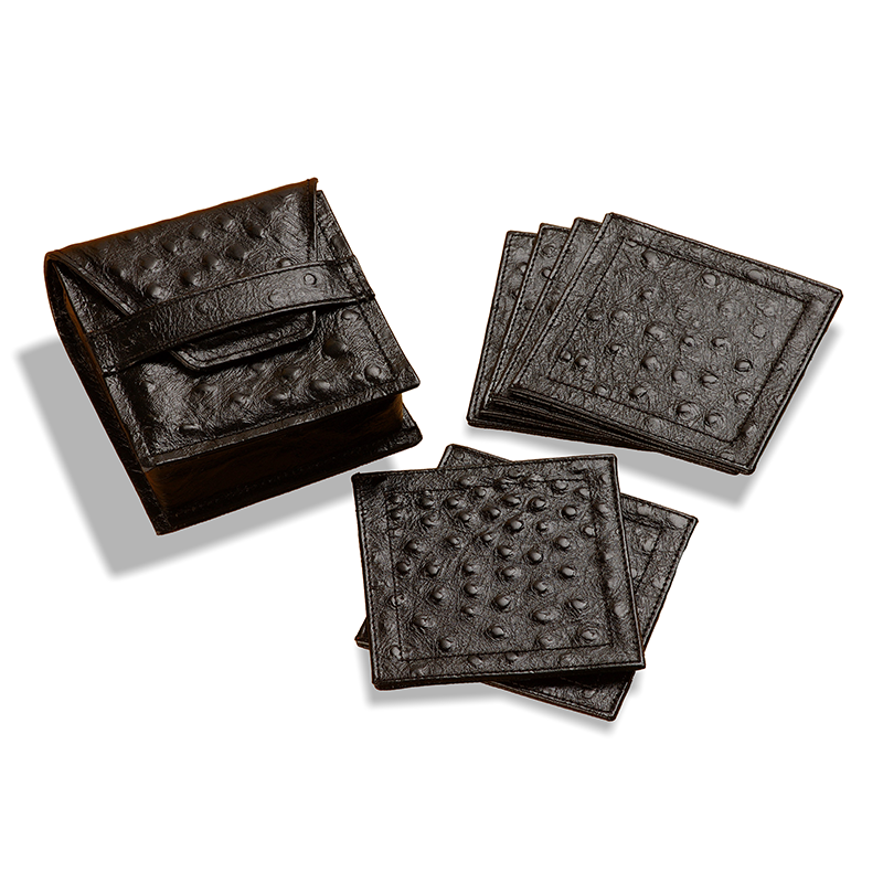 BLACK LEATHER COASTERS & BOX